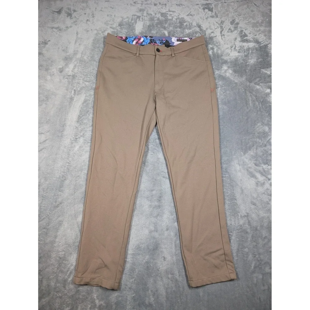 Au Noir Infinity Pants Mens 33x28 Beige Stretch Chino Slim Tapered Casual Golf